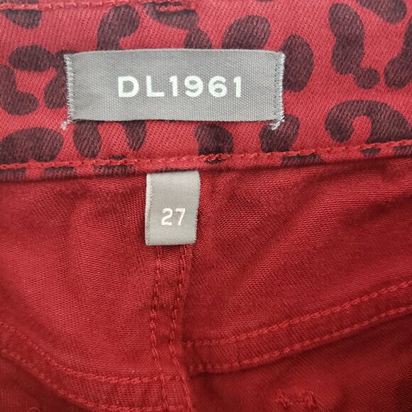 DL1961 Florence Ankle Jeans Size 27 Red Animal Print Stretch Waist Skinny Jeans - Picture 5 of 10